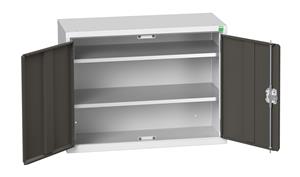 verso economy cupboard with 2 shelves. WxDxH: 800x350x600mm. RAL 7035/5010 or selected Verso Wall Mounted Cupboards with shelves